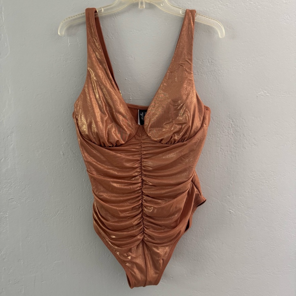 Swimsuits For All Metallic Copper Ruched One-Piece Swimsuit